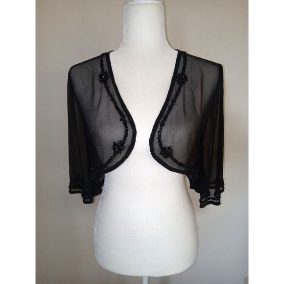 Ann Taylor 100% Silk Embellished Bolero Jacket Small Black - Picture 1 of 8